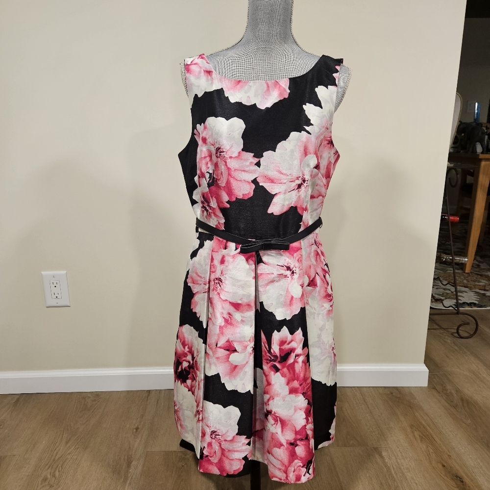 Dress Barn Pink and Black Floral Midi Dress